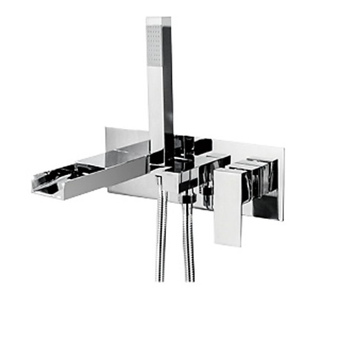 

Bathtub Faucet - Contemporary Wall Mounted Waterfall Chrome Bathroom Bath Shower Mixer Taps with Handheld Shower