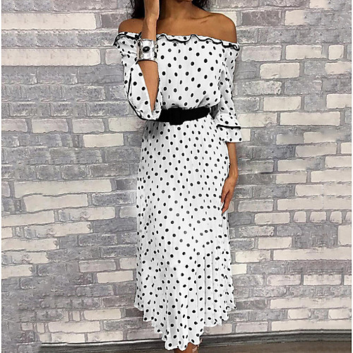 

Women's White Dress Elegant Sheath Polka Dot S M