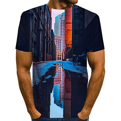 

Men's Daily Weekend Basic / Exaggerated T-shirt - Color Block / Rainbow / Abstract Print Black