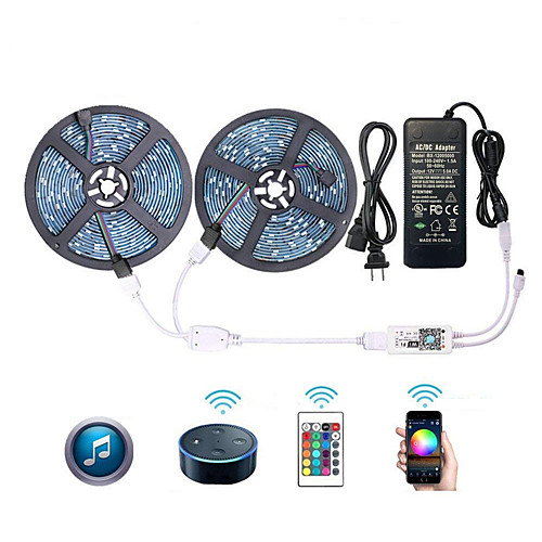 

ZDM WIFI Smart LED Strip Lights Kit 2 X 5M 5050 RGB Tape Light Work with Alexa Google Home WiFi Wireless Smart Phone Controlled LED Set 32.8ft 300 LEDs Rope Light & 12V 6A Power Supply