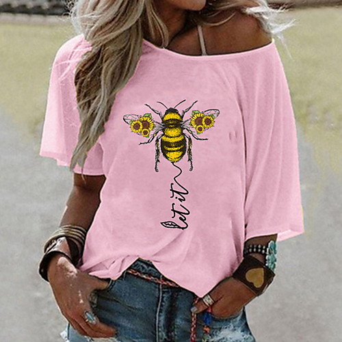 

Women's Daily T-shirt - Animal Print One Shoulder Yellow