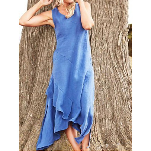

Women's Maxi Tunic Dress - Sleeveless Solid Color V Neck Wine Blue Yellow Gray S M L XL XXL