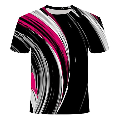 

Men's Daily Going out Basic T-shirt - Striped / 3D Print Black