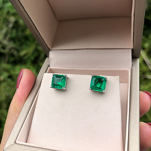 

4 carat Synthetic Emerald Earrings Alloy For Women's Emerald cut Antique Luxury Wedding Party Evening Formal High Quality Pave 1 Pair