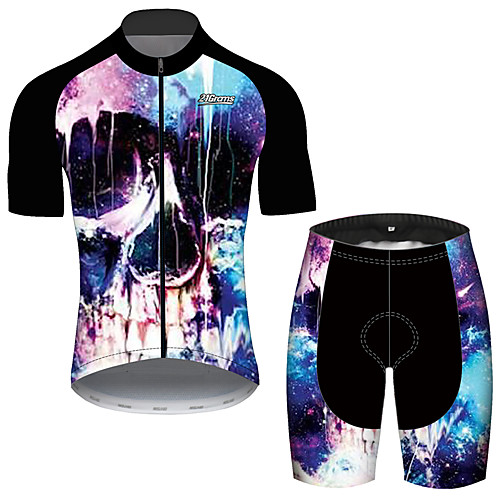 

21Grams Men's Short Sleeve Cycling Jersey with Shorts Black / Blue Skull Bike UV Resistant Quick Dry Sports Patterned Mountain Bike MTB Road Bike Cycling Clothing Apparel / Stretchy