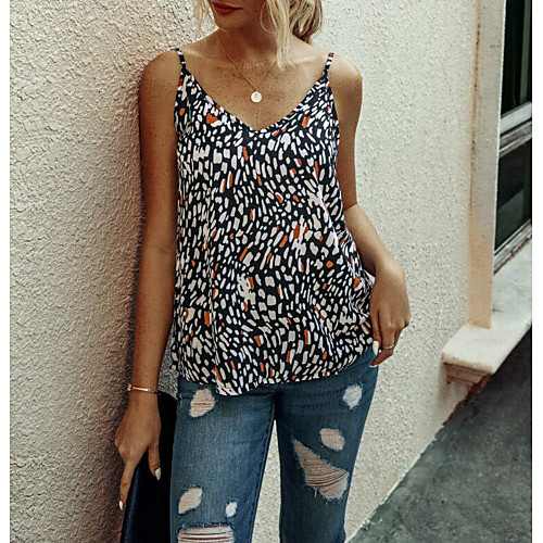 

Women's Going out Weekend Sexy Tank Top - Polka Dot / Leopard / Solid Colored Backless / Print Dusty Blue