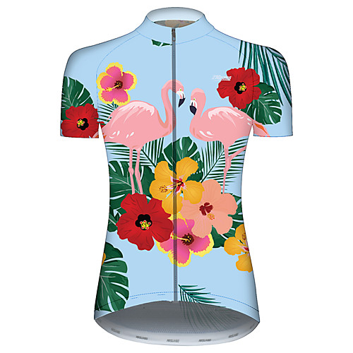 

21Grams Women's Short Sleeve Cycling Jersey BluePink Flamingo Animal Floral Botanical Bike Jersey Top Mountain Bike MTB Road Bike Cycling UV Resistant Breathable Quick Dry Sports Clothing Apparel