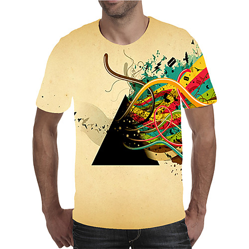 

Men's Daily Going out Street chic / Exaggerated T-shirt - Geometric / 3D / Graphic Pleated / Print Rainbow