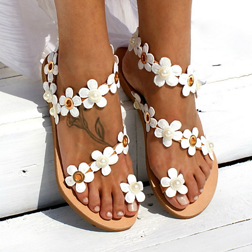

Women's Sandals Flat Heel Open Toe PU Summer White