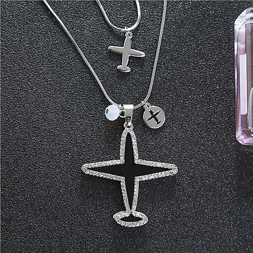 

Women's Silver Cubic Zirconia Long Necklace Classic Airplane Simple Classic Fashion Chrome Silver 80 cm Necklace Jewelry 1pc For Gift Daily Festival