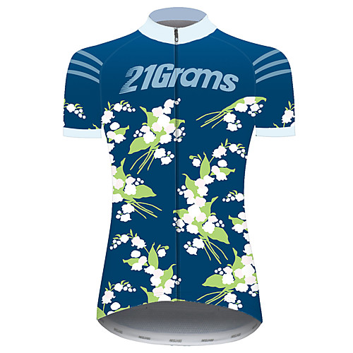 

21Grams Women's Short Sleeve Cycling Jersey Blue Floral Botanical Bike Jersey Top Mountain Bike MTB Road Bike Cycling UV Resistant Breathable Quick Dry Sports Clothing Apparel / Stretchy