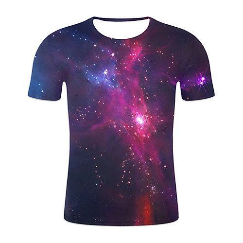 

Men's Daily Weekend Basic / Exaggerated T-shirt - Galaxy / Color Block / 3D Rainbow