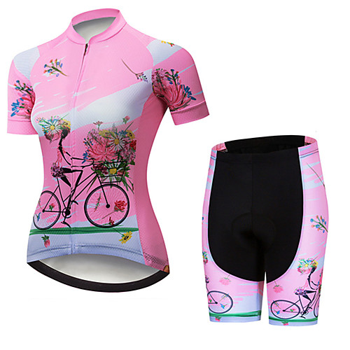 

21Grams Women's Short Sleeve Cycling Jersey with Shorts Pink / Black Floral Botanical Bike Clothing Suit Breathable 3D Pad Quick Dry Ultraviolet Resistant Sweat-wicking Sports Patterned Mountain Bike