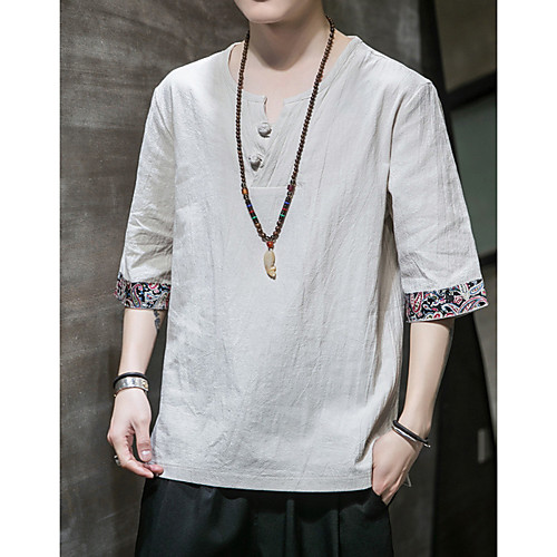 

Men's Plus Size Floral T-shirt - Linen Daily Black / Dark Gray / Beige