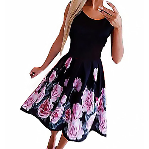 

Women's Floral Black Dress Elegant Summer A Line Floral M L