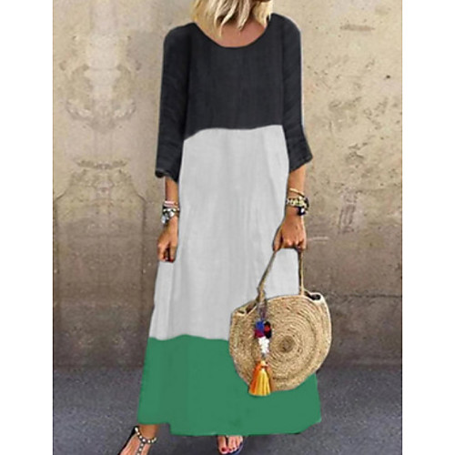 

Women's Yellow Red Dress Loose Color Block S M