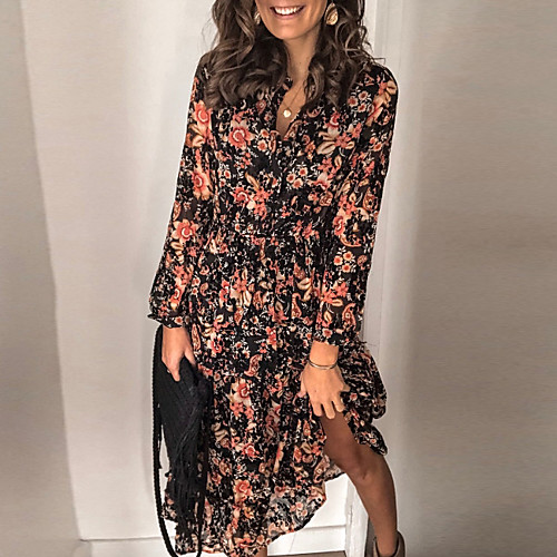 

Women's Black Dress A Line Floral S M