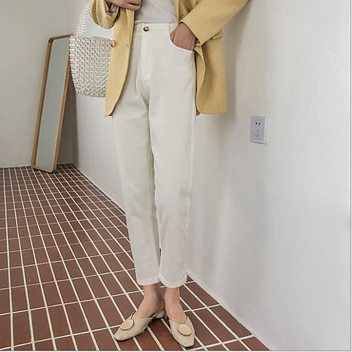 

Women's Basic Chinos Pants - Solid Colored Khaki Green White S M L