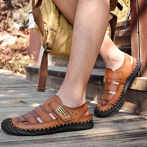 

Men's Cowhide Summer Sandals Non-slipping Brown / Black