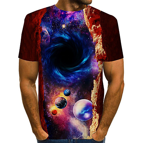 

Men's Daily Going out Basic / Street chic T-shirt - 3D / Graphic / Visual Deception Print Rainbow