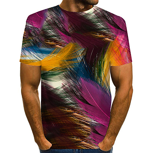 

Men's Daily Weekend Basic / Exaggerated T-shirt - Color Block / Rainbow / Abstract Print Rainbow