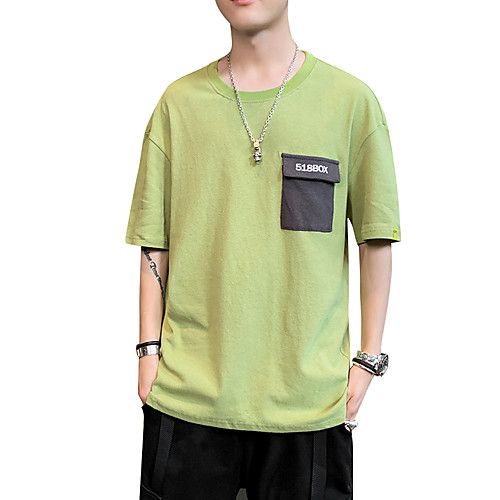 

Men's Color Block Graphic T-shirt - Cotton Daily Round Neck White / Black / Light Green / Short Sleeve