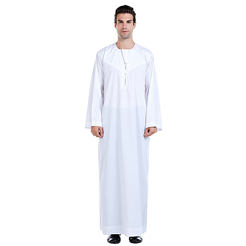 

Men's Daily / Work Fall / Winter / Fall & Winter Long Abaya, Solid Colored Round Neck Long Sleeve Cotton / Polyester White / Black / Beige