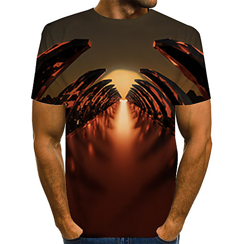 

Men's Daily Basic T-shirt - Color Block / 3D Print Brown