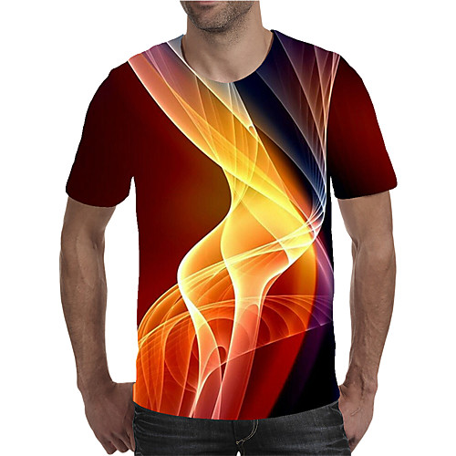

Men's Daily Going out Street chic / Exaggerated T-shirt - Geometric / 3D / Graphic Pleated / Print Rainbow