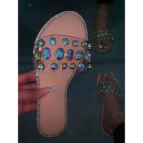 

Women's Sandals Summer Flat Heel Open Toe Boho Daily Beach PU Pink