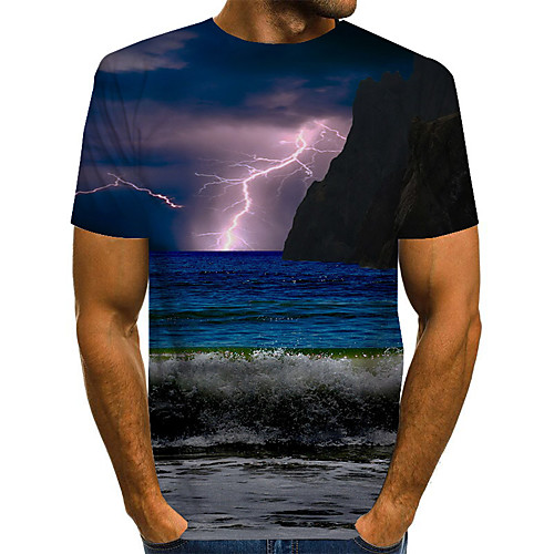 

Men's Daily Going out Basic / Street chic T-shirt - 3D / Graphic / Scenery Print Rainbow