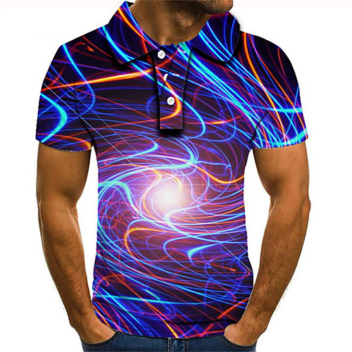 

Men's Plus Size Color Block 3D Polo Street chic Exaggerated Daily Going out Shirt Collar Rainbow / Short Sleeve