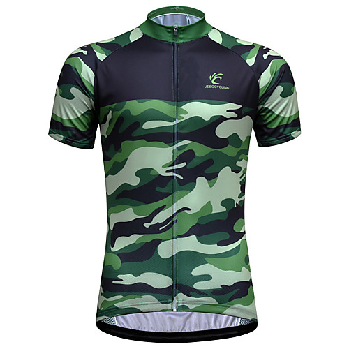 

JESOCYCLING Men's Short Sleeve Cycling Jersey 100% Polyester Green Camo / Camouflage Bike Jersey Top Mountain Bike MTB Road Bike Cycling Breathable Quick Dry Ultraviolet Resistant Sports Clothing