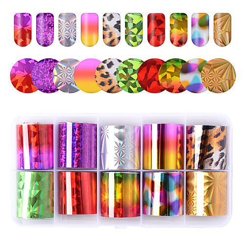 

10 Colors/Kit sparkly Nail Foils Stickers Nail Transfer Sticker Laser Colorful Leopard Print Nails Stickers Decor