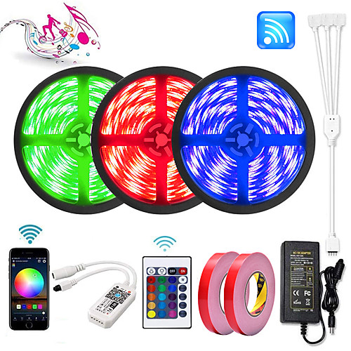 

ZDM 3x5M Light Sets / RGB Strip Lights 450 LEDs 5050 SMD 10mm 1 12V 6A Adapter / 1 24Keys Remote Controller / 1x 1 To 4 Cable Connector 1 set RGB APP Control / Cuttable / Party 110-240 V