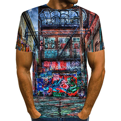 

Men's Daily Weekend Basic / Exaggerated T-shirt - Color Block / Rainbow / Abstract Print Rainbow