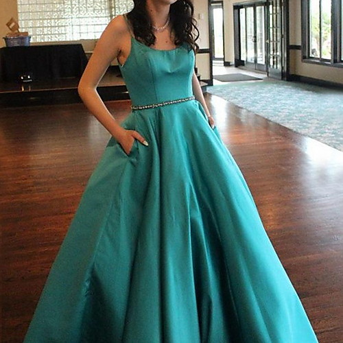 

Ball Gown Spaghetti Strap Floor Length Polyester Elegant / Green Prom / Formal Evening Dress with Sash / Ribbon / Pleats 2020