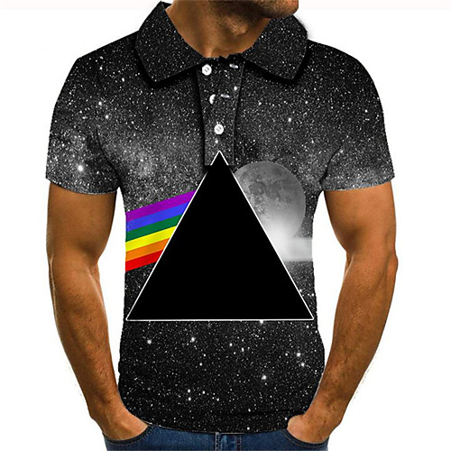 

Men's Plus Size Color Block 3D Polo Street chic Exaggerated Daily Going out Shirt Collar Rainbow / Short Sleeve