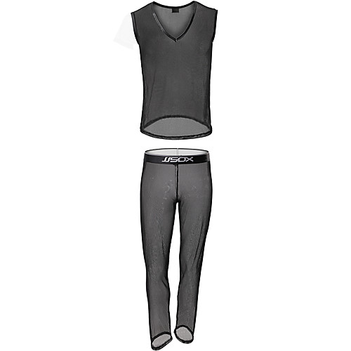 

Men's Mesh Suits Nightwear Solid Colored Black M L XL