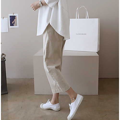 

Women's Basic Wide Leg Pants - Solid Colored Khaki White Black S M L
