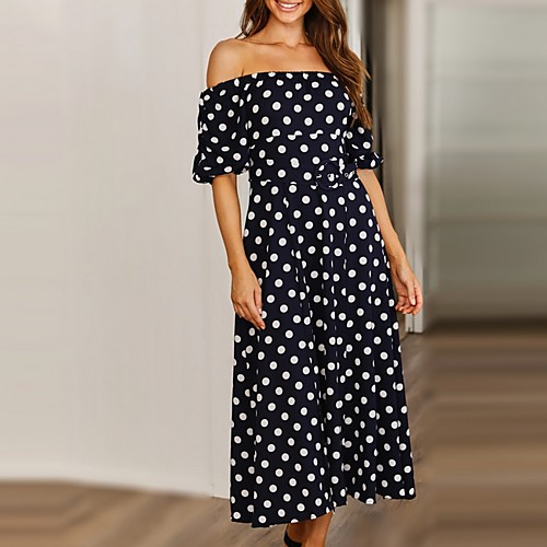 

Women's Brown Black Dress A Line Polka Dot S M
