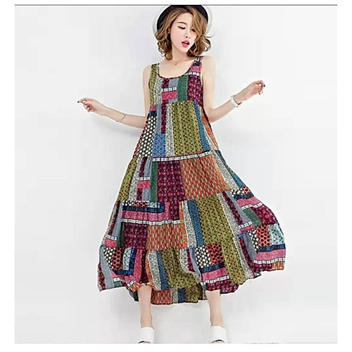 

Women's Red Green Dress Swing Print S M