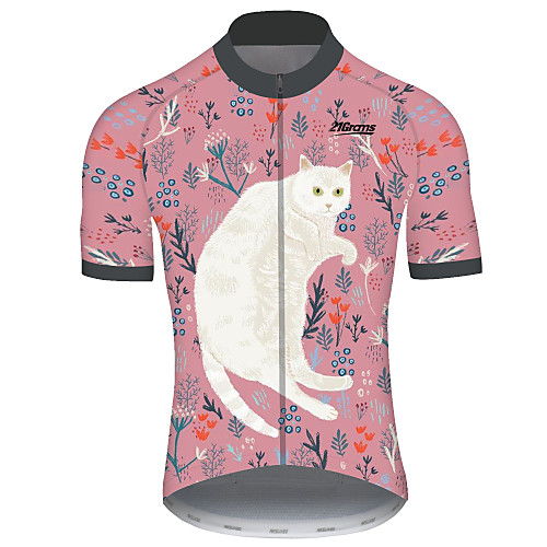 

21Grams Men's Short Sleeve Cycling Jersey Pink Cat Animal Floral Botanical Bike Jersey Top Mountain Bike MTB Breathable Quick Dry Ultraviolet Resistant Sports Clothing Apparel / Micro-elastic