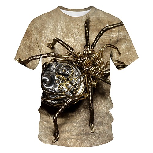 

Men's Going out Club Street chic / Exaggerated T-shirt - Color Block / 3D / Machine Print Light Brown