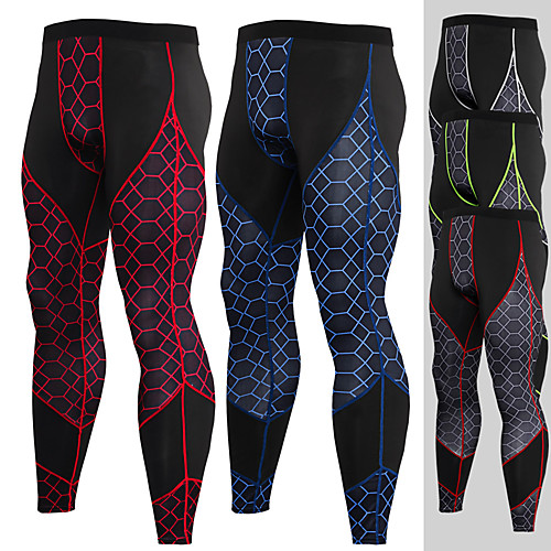 

JACK CORDEE Men's Running Tights Compression Pants Running Base Layer Sports Winter Bottoms Running Jogging Training Breathable Quick Dry Moisture Wicking Honeycomb Black / Red Black Black / Green