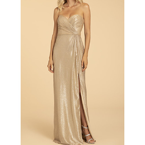 

A-Line Off Shoulder Floor Length Georgette Bridesmaid Dress with Split Front / Ruching / Open Back