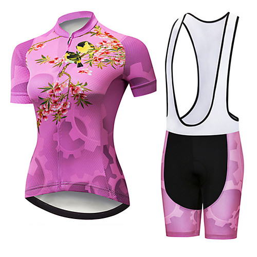 

21Grams Women's Short Sleeve Cycling Jersey with Bib Shorts Pink / Black Floral Botanical Bird Gear Bike Clothing Suit Breathable 3D Pad Quick Dry Ultraviolet Resistant Sweat-wicking Sports Floral