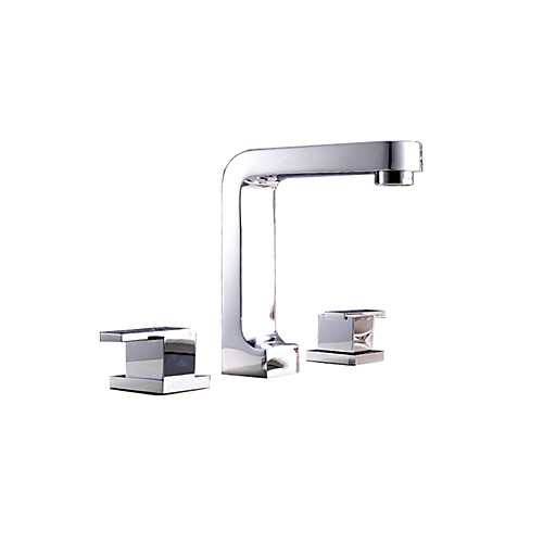 

Bathroom Sink Faucet - Widespread Solid Brass Chrome Two Handles Three Holes Bath Taps Deck Mounted Vessel Sink Mixer Tap