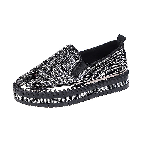 

Women's Flats 2020 Flat Heel Round Toe Rhinestone PU Casual / Minimalism Walking Shoes Spring & Fall / Summer Black / Silver