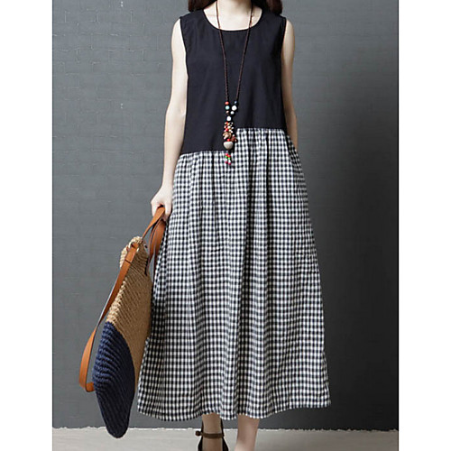

Women's Shift Dress - Sleeveless Color Block Black M L XL XXL / Cotton
